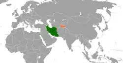 Map indicating locations of Iran and Tajikistan