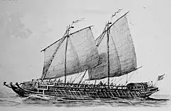 A large lanong outrigger warship, 1890