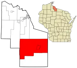 Location in Iron County and the state of Wisconsin.