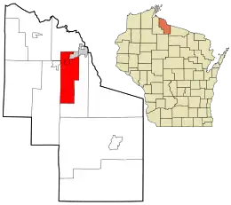 Location in Iron County and the state of Wisconsin.