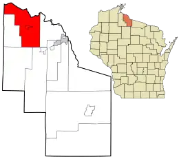 Location in Iron County and the state of Wisconsin.