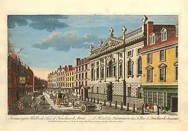 Ironmongers Hall with a view of Fenchurch Street, circa 1749