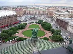 View looking out from the cathedral onto Isaac Square