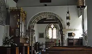 Isel church, interior showing Norman arch