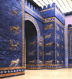 The Ishtar gate was constructed in about 575 BCE by order of King Nebuchadnezzar II. Pergamon Museum, Berlin