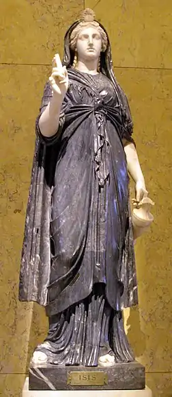 Ancient Roman statue of Isis, in the Collection of Greek and Roman Antiquities in the Kunsthistorisches Museum, Vienna; first half of the 2nd century AD, found in Naples, Italy; made out of black and white marble.