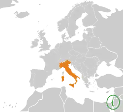 Map indicating locations of Israel and Italy