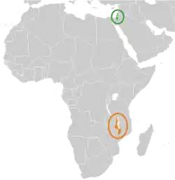 Map indicating locations of Israel and Malawi