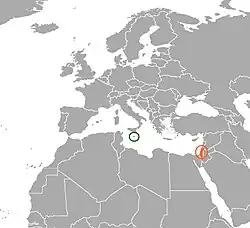 Map indicating locations of Israel and Malta