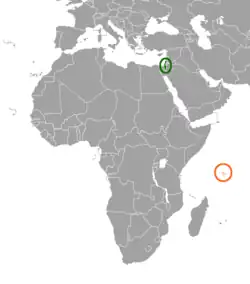 Map indicating locations of Israel and Seychelles