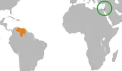 Map indicating locations of Israel and Venezuela