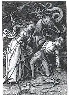 The "Battle for the Trousers" motif: Israhel van Meckenem, The Angry Wife, genre engraving, 1490s