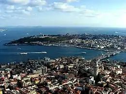 Istanbul: an aerial overview of the historical Sultanahmet and Galata district