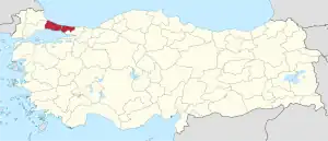 Istanbul highlighted in red on a beige political map of Turkeym