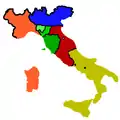 1859:   Kingdom of Sardinia   Kingdom Lombardy–Venetia   Duchies Parma–Modena-Tuscany   Papal States   Kingdom of the Two SiciliesOn the eve of the Second Italian War of Independence