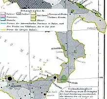 Ethnographic map: 1859 depicting the Albanian population in green