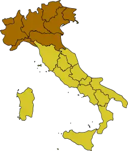Map of Italy, highlighting Northern Italy