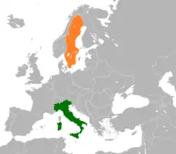Map indicating locations of Italy and Sweden