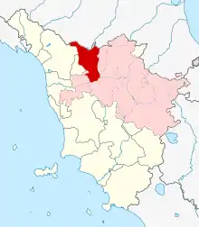 Locator map of diocese of Pistoia in Tuscany