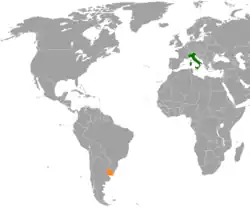 Map indicating locations of Italy and Uruguay