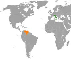 Map indicating locations of Italy and Venezuela