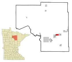 Location of the city of Taconitewithin Itasca County, Minnesota