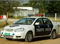 A 2007 Toyota Corolla of the Islamabad Traffic Police on Duty.