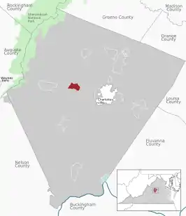 Location of the Ivy CDP within the Albemarle county
