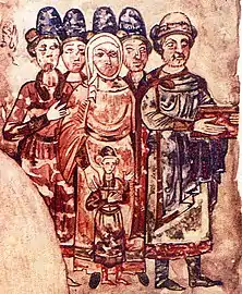 Saint Sviatoslav II of Kiev (far right), with his family.