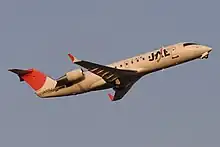 ジェイエア ボンバルディア CRJ-200ER 福岡空港にて (J-AIR Bombardier CRJ-200ER At Fukuoka Airport in english, and J-AIR Bombardier CRJ-200ER Ma ke kahua mokulele ʻo Fukuoka in hawaiian)