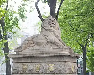 Stone reduction of the sculpture in Dorchester Square in Montréal.