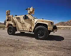 JLTV General Purpose variant fitted with a Boeing CLWS and a heavy machine gun-armed RWS