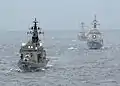 JS Hiei, JS Ashigara and USS Curtis Wilbur underway on 17 November 2009