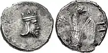 Image 27Silver coin (gerah) minted in the Persian province of Yehud, dated c. 375-332 BCE. Obv: Bearded head wearing crown, possibly representing the Persian Great King. Rev: Falcon facing, head right, with wings spread; Paleo-Hebrew YHD to right. (from History of Israel)