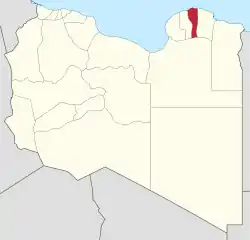 Map of Libya with Jabal al Akhdar district highlighted