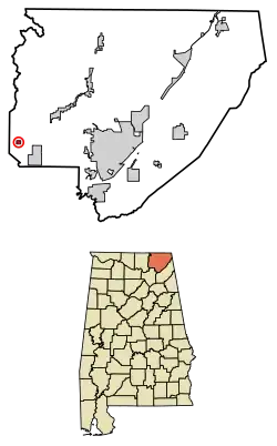 Location of Paint Rock in Jackson County, Alabama.