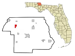 Location in Jackson County and the state of Florida