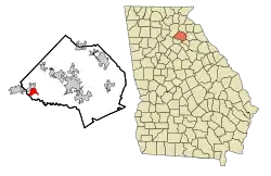 Location in Jackson County and the state of Georgia