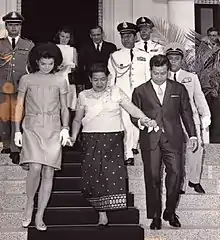 Former First Lady Jacqueline Kennedy with Queen Sisowath Kossamak and Prince Norodom Sihanouk in 1967.