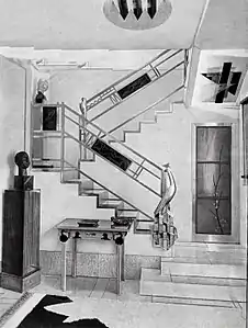 Stairway in the hôtel particulier of fashion designer-art collector Jacques Doucet (1927). Design by Joseph Csaky. The geometric forms of Cubism had an important influence on Art Deco.