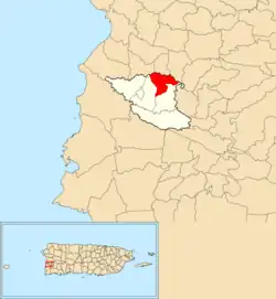 Location of Jagüitas within the municipality of Hormigueros shown in red