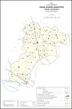 Map showing Chandauli (#102) in Jagatpur CD block