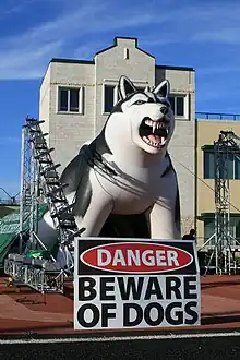 The Huskie Football mascot, Jake, which the team runs through during introductions