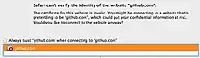"Safari can't verify the identity of the website github.com."