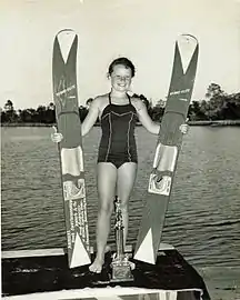 Janelle Kirtley receives a sportsmanship award at 12 years old. (1955)