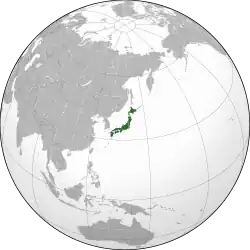 Projection of Asia with Japan's Area colored green