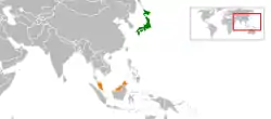 Map indicating locations of Japan and Malaysia