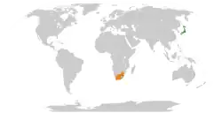 Map indicating locations of Japan and South Africa