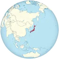 De facto map of Japan (red) under Allied occupation, with modern borders.