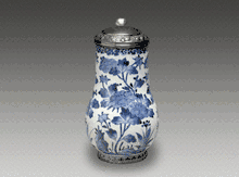 Japanese Arita ware blue and white underglaze porcelain tankard with Dutch silver lid of 1690